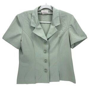 Renee Michaels Sage Green Short Sleeve Blazer Size 14 Vintage Shoulder Pads